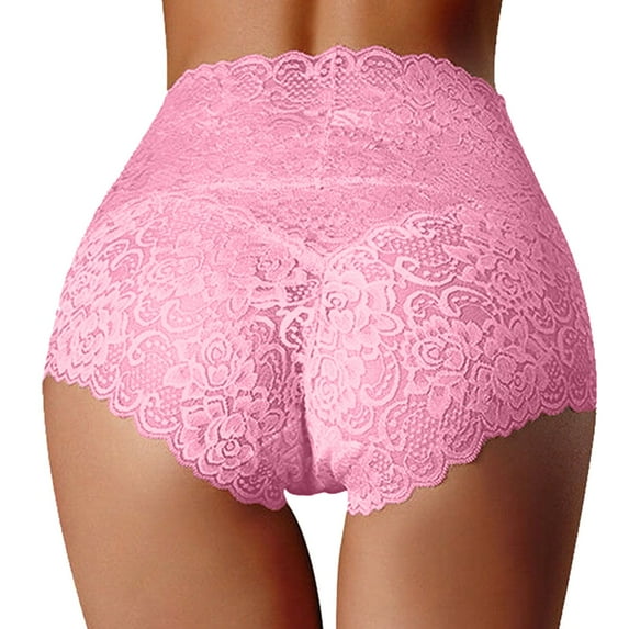 vigerkar High Waisted Underwear for Women Seamless Panties Breathable Lace Tummy Control Briefs Hipsters Bikini Pink, XL