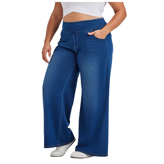 vigerkar High Waisted Wide Leg Jeans for Women, Elasticity Casual Denim Pants with Pockets (BU4, XXL)