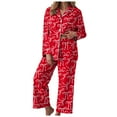 thumbnail image 1 of vigerkar Holiday Cute Bow Pajamas Women Silk Satin Pink Heart Print Pjs 2 Piece Long Sleeve Shirt Matching Lounge Pants Set (Red, XXL), 1 of 6