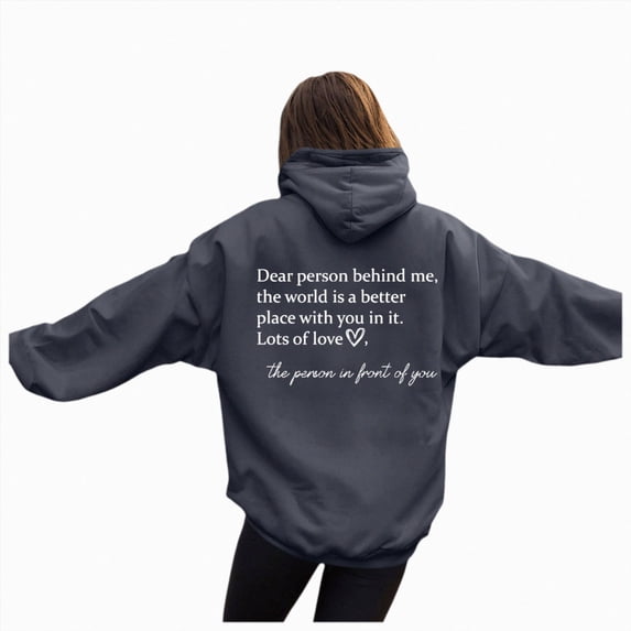 vigerkar Hoodies With Letter Print Long Sleeve Sweatshirts Pullover Casual Tops Y2K Womens Clothing (Dark Gray, L)