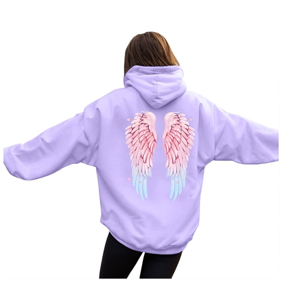 vigerkar Hoodies for Women Oversized Wings Graphic Sweatshirts Fall Fashion Outfits Casual Sweaters Tops Workout Winter Clothes (Purple, S)