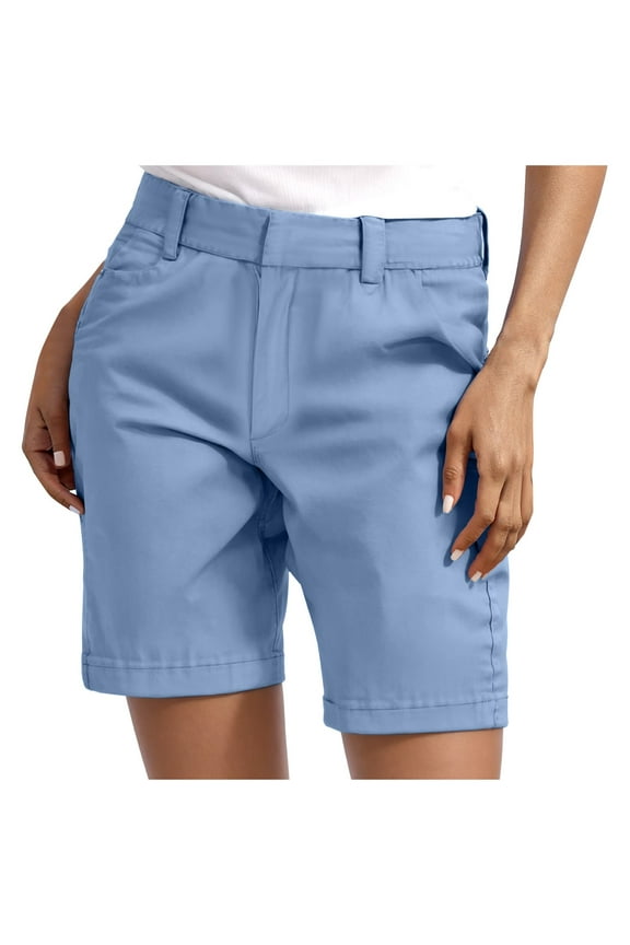 Jorts Women, Y2k, Stretchy, Ladies Twill Shorts High Waisted Bermuda Shorts Casual Summer Dressy, 7 Inch Inseam Blue, M