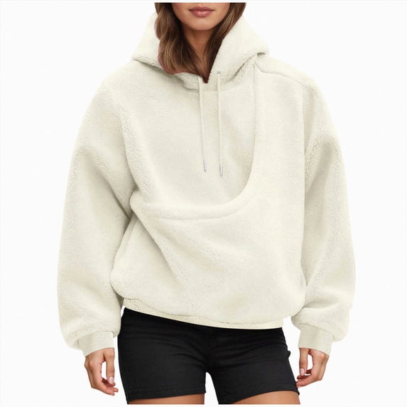 vigerkar Kangaroo Pouch Hoodie for Women Dog Pouch Sweatshirts Pet Carrier | Pullover Animal Holder Long Sleeve Tops Oversized Gift (Beige, XL)