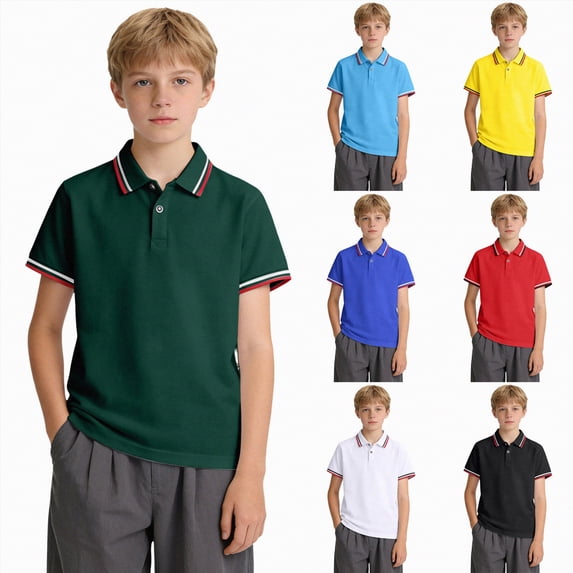 vigerkar Kids Boys Short Sleeve School Uniform Casual Polo Shirts 1-10 Years (Navy, 7-8 Years)