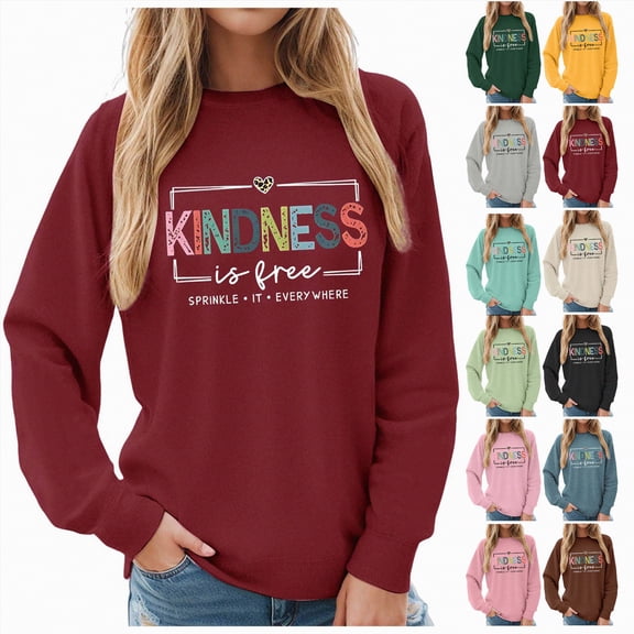 vigerkar Kindness Is Free Sweatshirt, Womens Teacher Inspirational Sayings Pullover Crewneck Sweatshirts Tops (Wine, M)