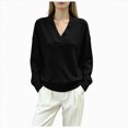 thumbnail image 1 of vigerkar Knit Sweaters Women Long Sleeve v Neck Pullover Tops Casual Loose Cozy Spring Sweater Shirts (Black, M), 1 of 1