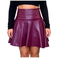 thumbnail image 1 of vigerkar Leather Skater Skirt, Women's Loose Mini A-line High Waist Casual Stretchy Skirts (Wine, L), 1 of 9