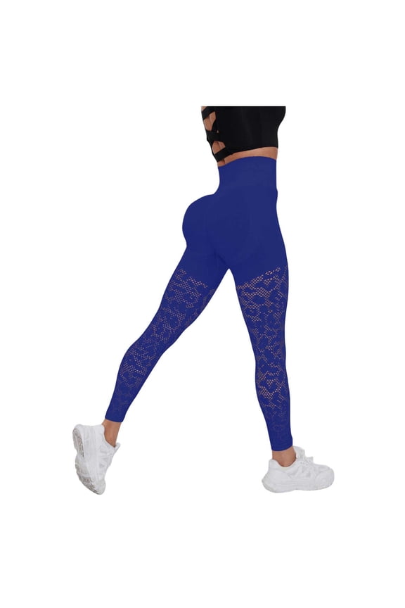 Leggings for Women High Waisted Tummy Control Seamless Lace Workout Leggings Running Yoga Pants Dark Blue, M