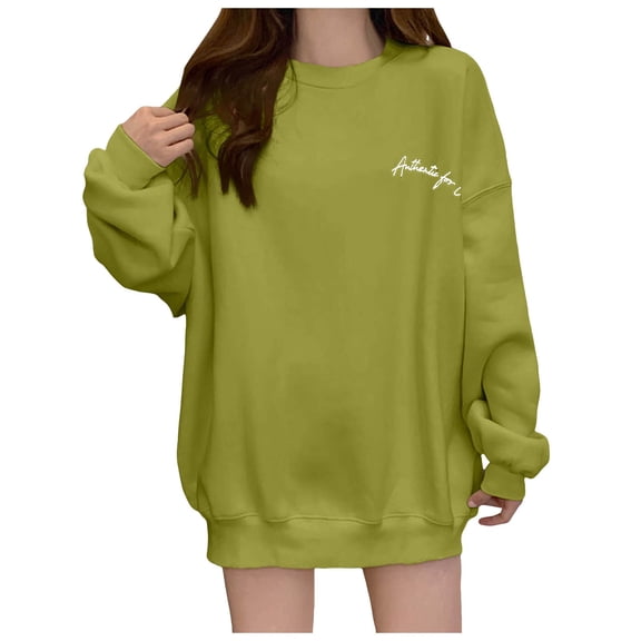 vigerkar Letter Print Round Neck Fleece Pullovers for Women Oversized Long Sleeve Casual Sweatshirts Fall Fashion (AG, M)