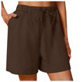 thumbnail image 1 of vigerkar Linen Bermuda Shorts for Women Drawstring High Waisted Casual Ruffle Shorts with Pocket (Brown, XXL), 1 of 6