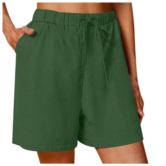 vigerkar Linen Bermuda Shorts for Women Drawstring High Waisted Casual Ruffle Shorts with Pocket (Green, S)