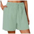 thumbnail image 1 of vigerkar Linen Bermuda Shorts for Women Drawstring High Waisted Casual Ruffle Shorts with Pocket (Light Green, M), 1 of 6