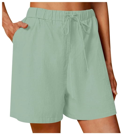 vigerkar Linen Bermuda Shorts for Women Drawstring High Waisted Casual Ruffle Shorts with Pocket (Light Green, XXL)