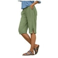 thumbnail image 1 of vigerkar Linen Bermuda Shorts for Women Knee Length Casual Summer Linen Capri Pants Lightweight Beach Shorts with Pockets Green, S, 1 of 6