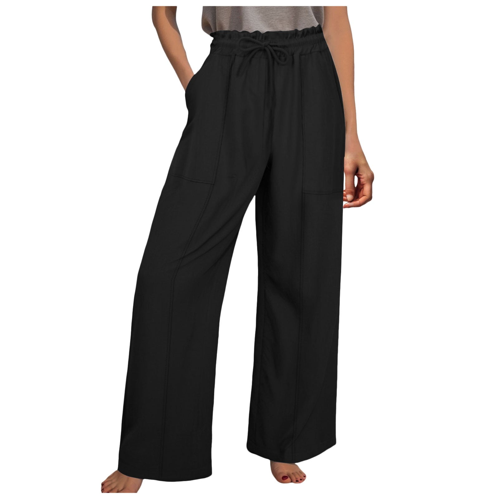 vigerkar Linen Pants for Women Flowy Palazzo Pants Boho High Waist Wide