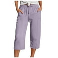 thumbnail image 1 of vigerkar Linen Pants for Women Lightweight Spring Womens Summer Capris Pant 2025 Ladies Vacation Beach Trousers with Pockets Light Purple, XL, 1 of 7