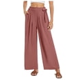 thumbnail image 1 of vigerkar Linen Pants for Womens High Waisted Flowy Wide Leg Pants Summer Trendy Tie Knot Palazzo Casual Pants Pink, XL, 1 of 7