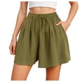 thumbnail image 1 of vigerkar Linen Pleated Casual Ruffle Shorts for Women Comfy Summer Loose Elastic Waist Drawstring Flowy Lounge Shorts with Pockets (AG, S), 1 of 6
