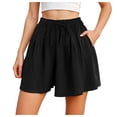 thumbnail image 1 of vigerkar Linen Pleated Casual Ruffle Shorts for Women Comfy Summer Loose Elastic Waist Drawstring Flowy Lounge Shorts with Pockets (Black, L), 1 of 6