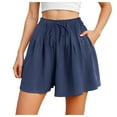 thumbnail image 1 of vigerkar Linen Pleated Casual Ruffle Shorts for Women Comfy Summer Loose Elastic Waist Drawstring Flowy Lounge Shorts with Pockets (Blue, 3XL), 1 of 6