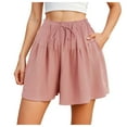 thumbnail image 1 of vigerkar Linen Pleated Casual Ruffle Shorts for Women Comfy Summer Loose Elastic Waist Drawstring Flowy Lounge Shorts with Pockets (Pink, L), 1 of 9