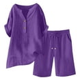 thumbnail image 1 of vigerkar Linen Sets For Women 2 Piece Short Sleeve Shirts & Wide Leg Shorts Loose Fit Casual Cotton Linen Sets Outfits Dark Purple, XL, 1 of 2