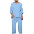 thumbnail image 1 of vigerkar Linen Sets for Women 2 Piece Pants Outfits Casual Long Sleeve Shirts Wide Leg Pant Suits Loungewear Pajamas Light Blue, M, 1 of 5