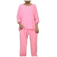 thumbnail image 1 of vigerkar Linen Sets for Women 2 Piece Pants Outfits Casual Long Sleeve Shirts Wide Leg Pant Suits Loungewear Pajamas Pink, XXL, 1 of 5