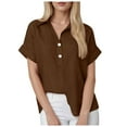 thumbnail image 1 of vigerkar Linen Shirts for Women Button Short Sleeve Summer Blouses Casual Beach Workout Collared Loose Fit Solid Tops Brown, S, 1 of 5
