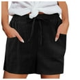 thumbnail image 1 of vigerkar Linen Shorts for Women 2025 Trendy Summer Casual Drawstring Elastic Waist Lightweight Beach Vacation Loose Comfy Shorts Black, M, 1 of 5