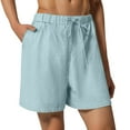 thumbnail image 1 of vigerkar Linen Shorts for Women Casual Summer Elastic High Waisted Short Pants Loose Lightweight Soft Comfy Beach Shorts with Pockets Light blue, L, 1 of 8