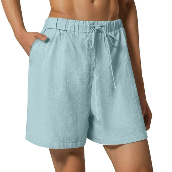 vigerkar Linen Shorts for Women Casual Summer Elastic High Waisted Short Pants Loose Lightweight Soft Comfy Beach Shorts with Pockets Light blue, L