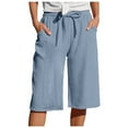 thumbnail image 1 of vigerkar Linen Shorts for Women Drawstring High Waisted Plus Size Shorts Summer Vacation Loose Beach Pants with Pockets Sky Blue, XXL, 1 of 8