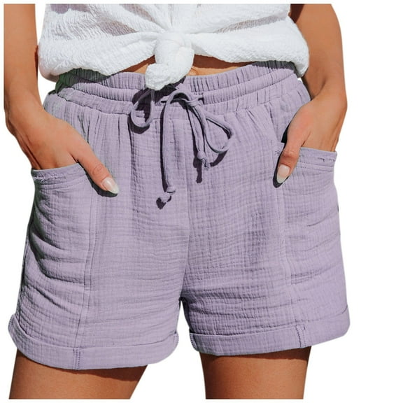 vigerkar Linen Shorts for Women High Waisted Wide Leg Drawstring Casual Summer Beach Shorts Plus Size Cute Flowy Lounge Shorts Purple, 4XL