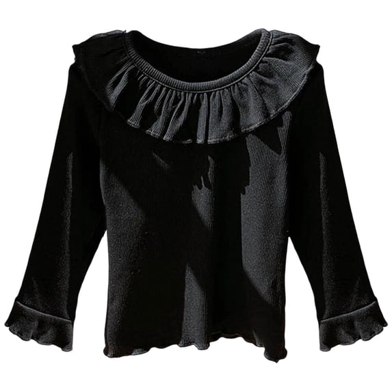 vigerkar Little Girls Ruffle T Shirt Autumn Princess Girl Blouses Comfortable Spring Tops for 3-9Y (Black, 7-8 Years)
