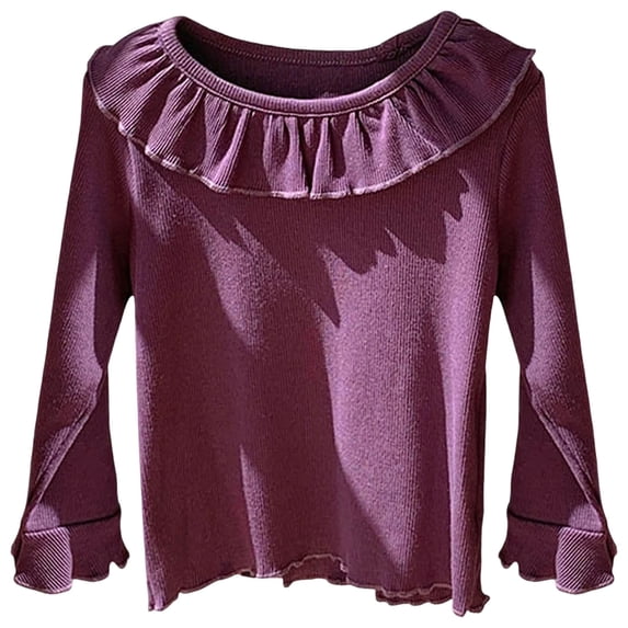 vigerkar Little Girls Ruffle T Shirt Autumn Princess Girl Blouses Comfortable Spring Tops for 3-9Y (Purple, 3-4 Years)