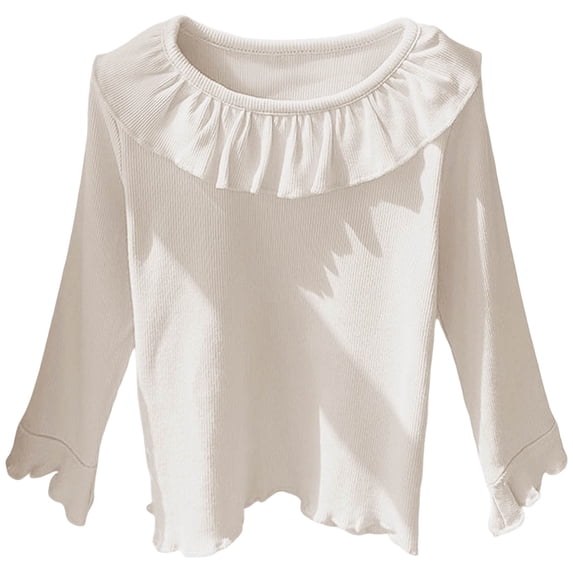 vigerkar Little Girls Ruffle T Shirt Autumn Princess Girl Blouses Comfortable Spring Tops for 3-9Y (White, 3-4 Years)