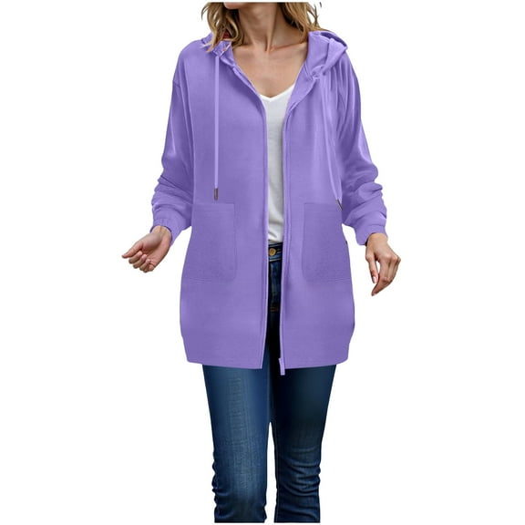 vigerkar Long Hoodies for Women Full Zip Up Pullover Tunic Sweatshirts with Pockets Trendy Fall Winter Y2K Clothes (Purple, XL)
