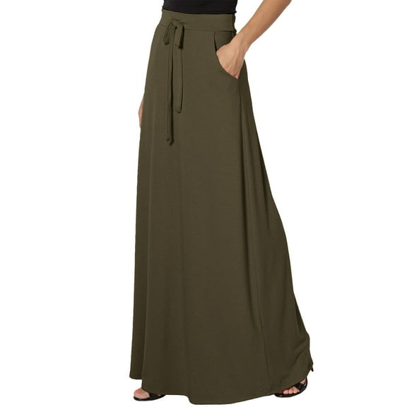 vigerkar Long Maxi Skirt for Women Spring and Autumn Leisure Skirt Ladies Solid Color Drawstring Women Flowy Casual Green, 3XL