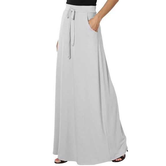 vigerkar Long Maxi Skirt for Women Spring and Autumn Leisure Skirt Ladies Solid Color Drawstring Women Flowy Casual Grey, 3XL