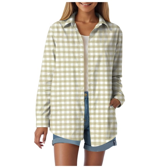 vigerkar Long Sleeve Plaid Shirt for Women Button Down Shirts Buffalo Shackets Business Casual Blouses Yellow, 4XL