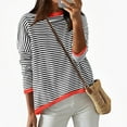 thumbnail image 1 of vigerkar Long Sleeve Shirts for Women Casual Spring Crewneck Striped Color Block Shirt High Low Pullover Tops Red, M, 1 of 4