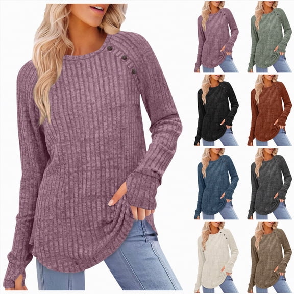 vigerkar Long Sleeve Shirts for Women Lightweight Button Decor Sweaters Tunic Tops (Wine, XXL)