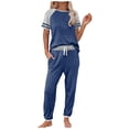 thumbnail image 1 of vigerkar Lounge Sets For Women Two Piece Outfits Loungewear Short Sleeve Crewneck Jogger Pajama Set Sweatpants Tracksuit Blue, M, 1 of 9