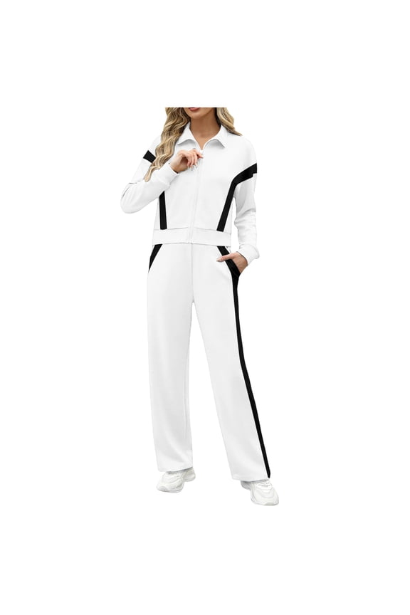 Lounge Sets for Women Sweatsuit 2 Piece Outfits Sweatshirt Wide Leg Sweatpant Tracksuit Matching Set (White, M)