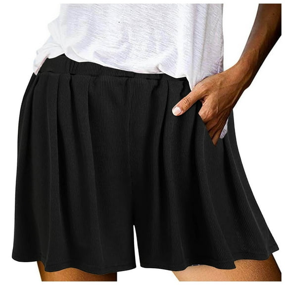 vigerkar Lounge Shorts for Women Summer High Waisted Shorts Women Flowy Shorts Elastic Waist Wide Leg Shorts Black, XS