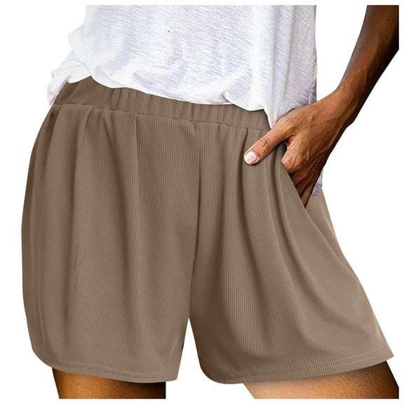 vigerkar Lounge Shorts for Women Summer High Waisted Shorts Women Flowy Shorts Elastic Waist Wide Leg Shorts Coffee, XS