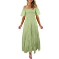 thumbnail image 1 of vigerkar Maxi Dresses for Women 2025 Summer Boho Dress Sexy Off The Shoulder Dresses Flowy Long Sundress Vacation Dress Light Green, L, 1 of 5