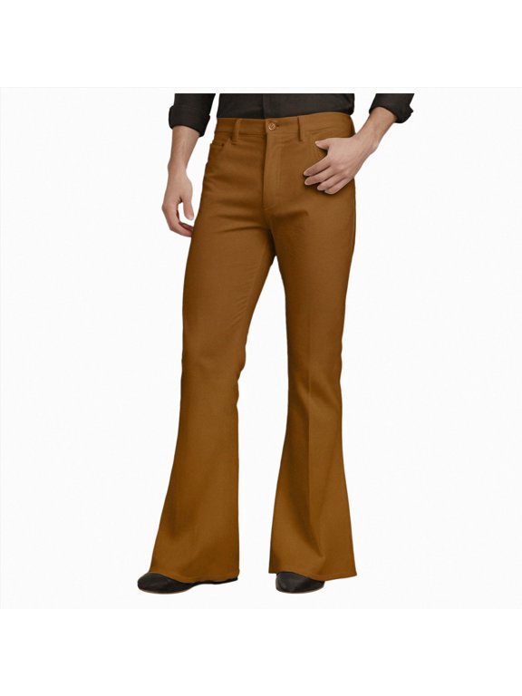 Men Bottom Pants Vintage 60S 70S Flare Breathable Pants Disco | Dance Straight Leg Casual Trousers (Coffee, XL)