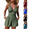 thumbnail image 1 of vigerkar Mesh Swim Romper for Women Tummy Control One Piece Swimsuit with Shorts and Pockets Slimming V Neck Bathing Suit (Blue, S), 1 of 7